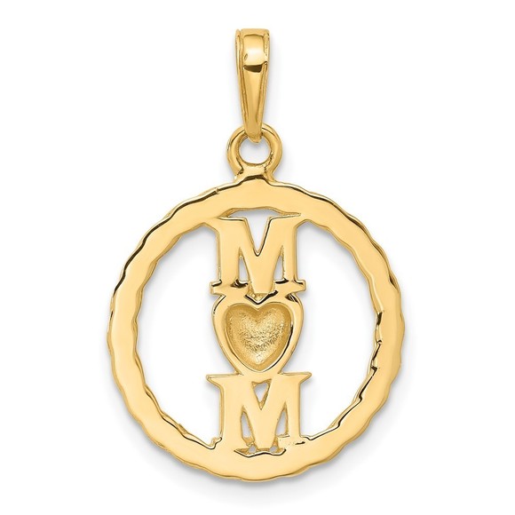 14K Gold and White Rhodium D/C Heart Mom Pendant - Picture 3 of 4